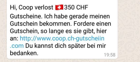 WhatsApp-Phishing: Coop- und Migros-Gutscheine sind Fakes